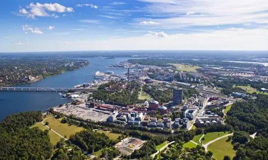 Aerial view of a city.