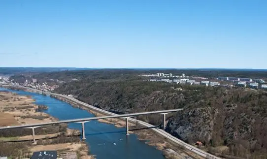 Bridge to enable train traffic above a river.