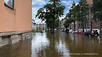 En översvämmad gata.