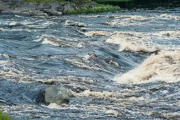 Forsande vatten i ett vattendrag.