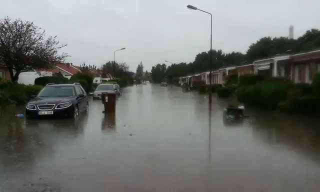 Flooded streets in Malmö during the heavy rain in 2014.