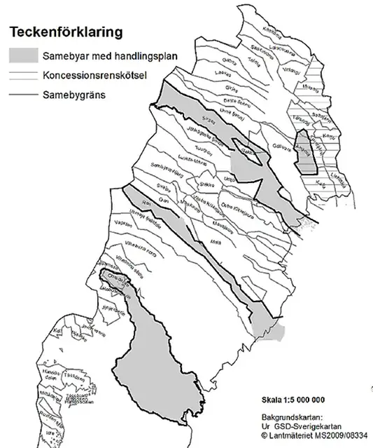 Map over Sámi districts, from south to north.