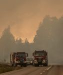 två brandbilar skogsbrand bakgrund