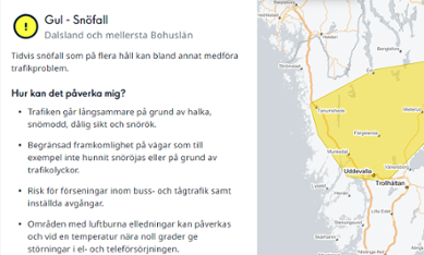 Varning för snöfall, SMHIs varningstjänst.